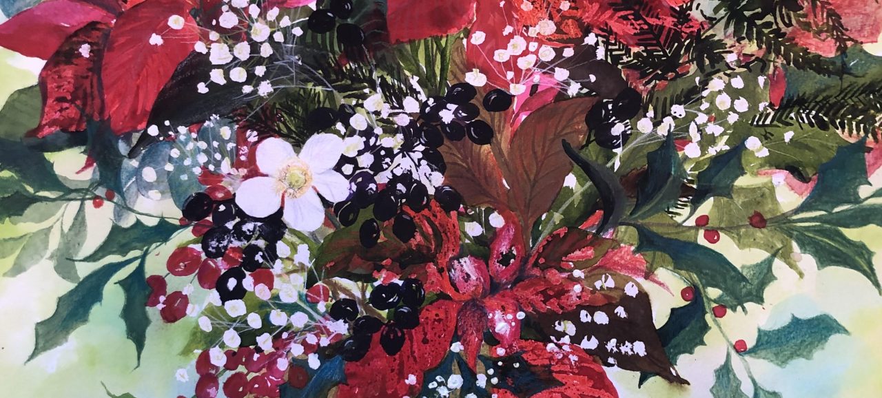 MIXED MEDIA PAINTING Workshop FESTIVE FLOWERS and FOLIAGE